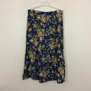 blue ditsy floral vintage 90s button front midi skirt cottagecore whimsygoth